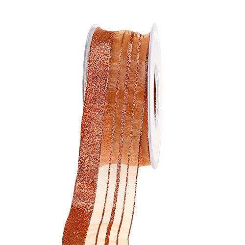 Floristik24 Cordão decorativo com listras lurex cobre 40mm 20m
