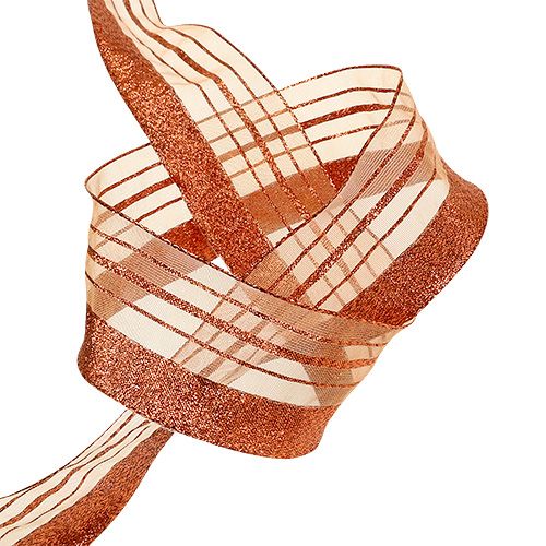 Floristik24 Cordão decorativo com listras lurex cobre 40mm 20m