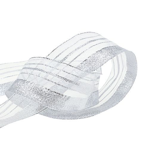 Floristik24 Fita decorativa com listras de lurex prata 40mm 20m