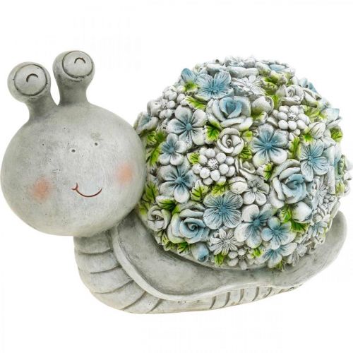 Floristik24 Flor Animal Caracol Com Flores Decoração Primavera Decoração Jardim Cinza/Azul/Verde A13,5cm L19cm