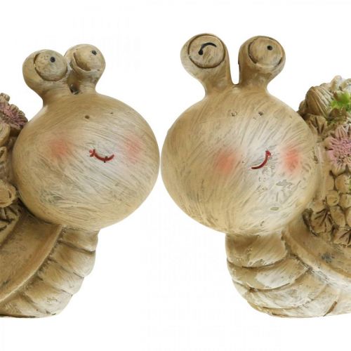 Floristik24 Caracol com flores decoração de verão caracóis de jardim marrom/rosa/verde 9,5cm conjunto de 2