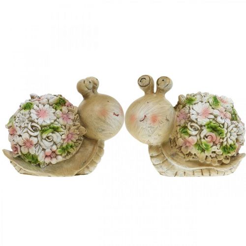 Floristik24 Caracol com flores decoração de verão caracóis de jardim marrom/rosa/verde 9,5cm conjunto de 2