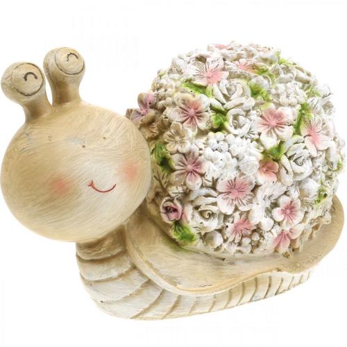 Floristik24 Caracol com decoração de flores, animal de jardim, caracol decorativo, decoração de verão marrom/rosa/verde H13.5cm L19cm