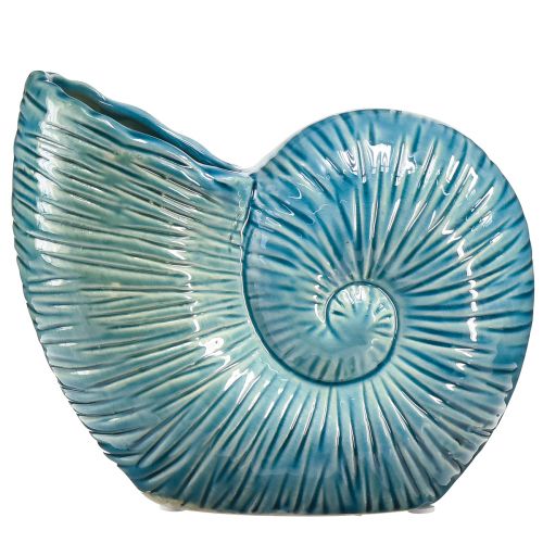 Vaso decorativo caracol vaso de flores cerâmica azul C18cm