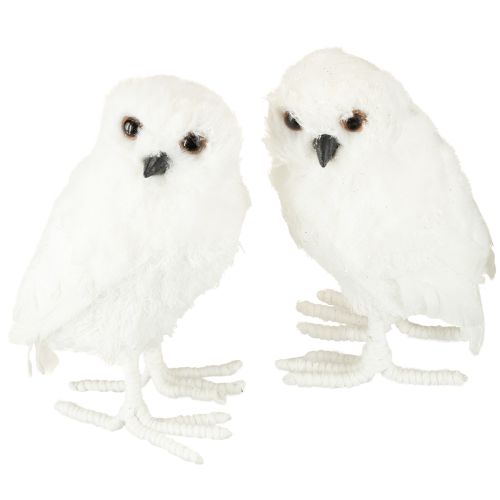 Floristik24 Coruja da neve coruja decorativa branca com pelo e penas 15,5 cm 2 unidades
