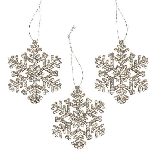 Floristik24 Floco de neve para pendurar, decoração de Natal, champanhe de cristal de gelo decorativo com glitter 12 unidades