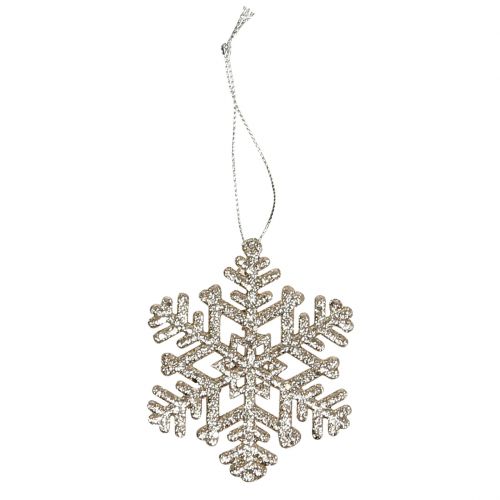 Floristik24 Floco de neve para pendurar, decoração de Natal, champanhe de cristal de gelo decorativo com glitter 12 unidades