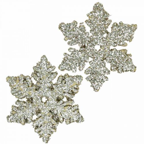 Floristik24 Madeira floco de neve 4cm ouro claro com mica 72uds