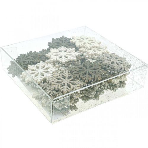 Floristik24 Floco de neve natural, mistura de mica branca Ø4cm 72 un