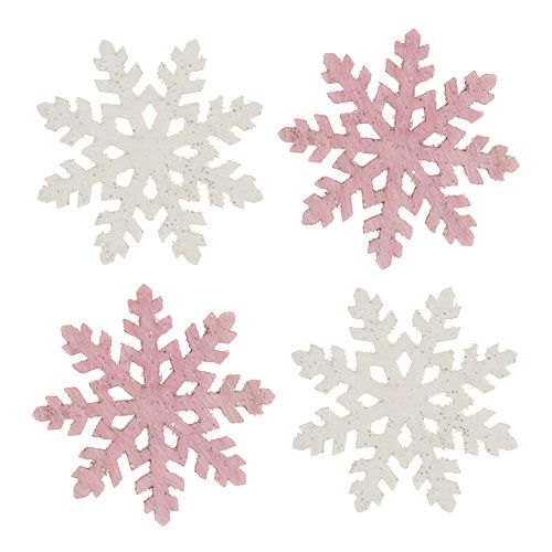 Floco de neve 4cm rosa/branco com glitter 72pcs