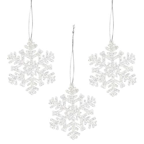Floristik24 Floco de neve Ø8cm branco com glitter 12pcs