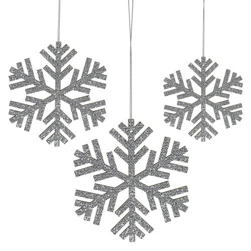 Floristik24 Floco de neve prata para pendurar Ø8cm - Ø12cm 9pcs