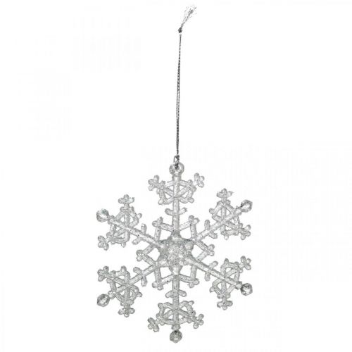 Floristik24 Floco de neve decorativo, decoração de inverno, cristal de gelo para pendurar, Natal H10cm W9.5cm plástico 12 unidades