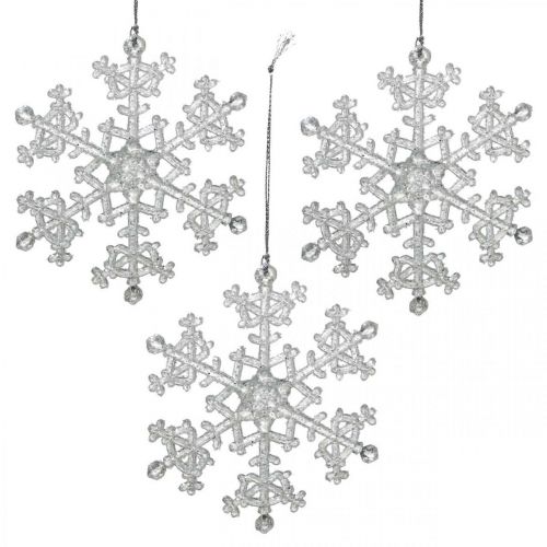 Floristik24 Floco de neve decorativo, decoração de inverno, cristal de gelo para pendurar, Natal H10cm W9.5cm plástico 12 unidades
