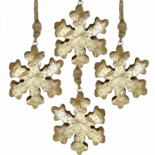 Itens Floco de neve madeira de mangueira natural, cristal de neve dourado Ø10cm 6uds