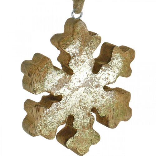 Itens Floco de neve madeira de mangueira natural, cristal de neve dourado Ø10cm 6uds
