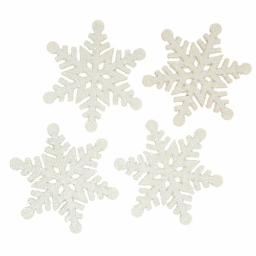 Floristik24 Decoração dispersa floco de neve glitter branco 5cm 48 unidades