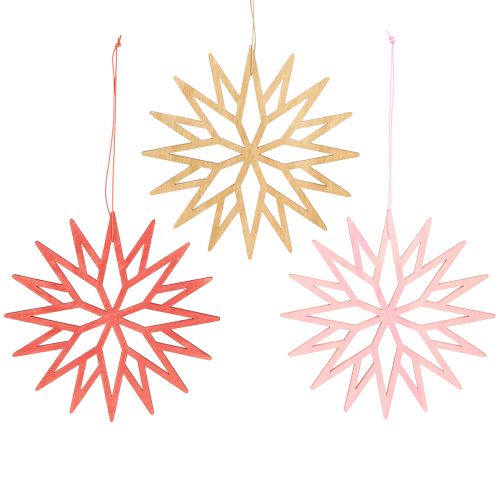 Decoração de floco de neve decorações para árvores de madeira laranja 15 cm 8 unidades