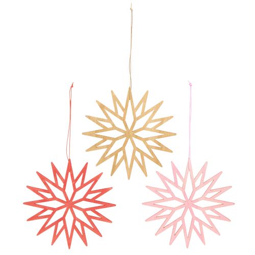 Itens Decoração de floco de neve decorações para árvores de madeira laranja 15 cm 8 unidades