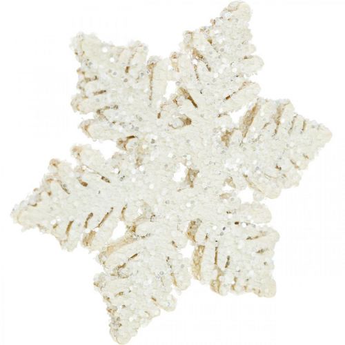 Itens Flocos de neve madeira 4cm branco com mica 72uds