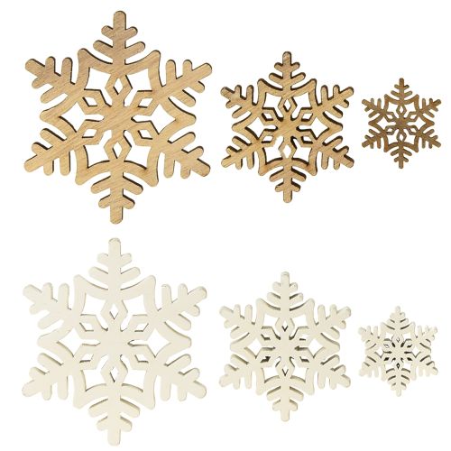 Flocos de neve decoração de madeira branco natural 3/5/7 cm sortidos 36 peças