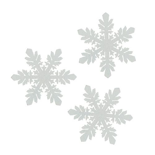Floristik24 Flocos de neve de madeira brancos Ø3,7 cm 48 unidades