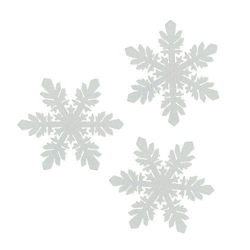Floristik24 Flocos de neve de madeira brancos Ø3,7cm 48 unidades