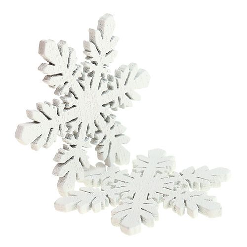 Floristik24 Flocos de neve de madeira brancos Ø3,7cm 48 unidades