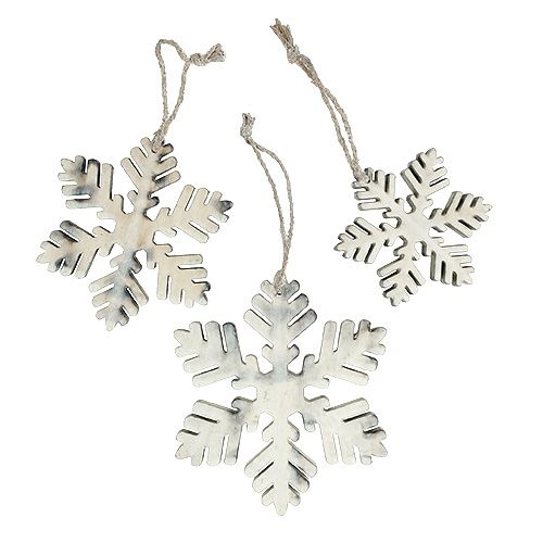 Floristik24 Tipo branco-cinzento de flocos de neve de madeira. 7-12 cm 6 unidades