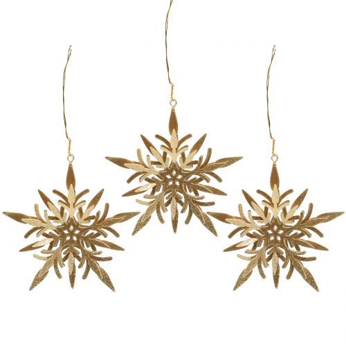 Floristik24 Cristal de neve ouro 3D 13 cm x 12,5 cm 3 unidades