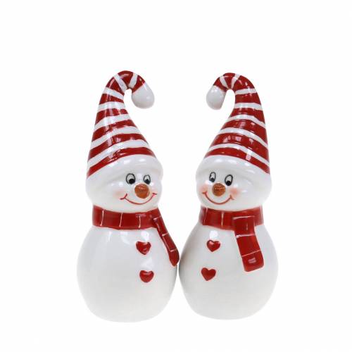 Floristik24 Decoração de Natal boneco de neve de cerâmica 10cm vermelho, branco 2pcs