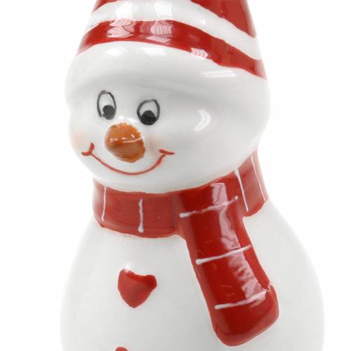 Floristik24 Decoração de Natal boneco de neve de cerâmica 10cm vermelho, branco 2pcs