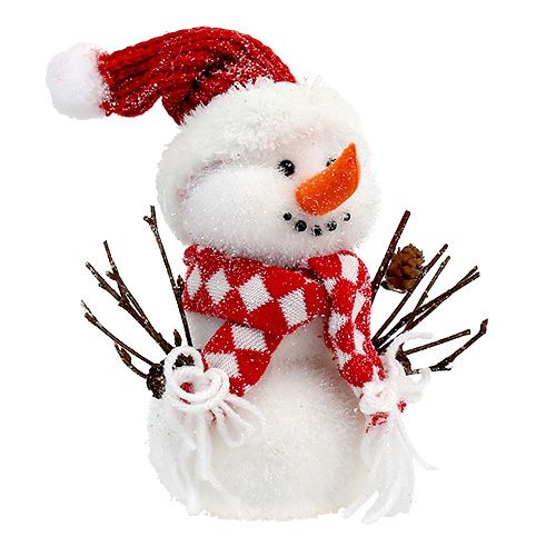 Floristik24 Boneco de neve branco-vermelho flocado de 24 cm