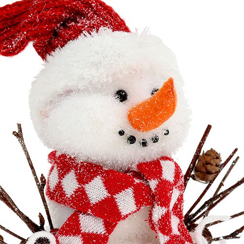 Floristik24 Boneco de neve branco-vermelho flocado de 24 cm