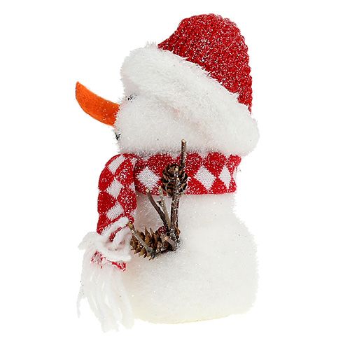 Floristik24 Boneco de neve branco-vermelho flocado de 24 cm