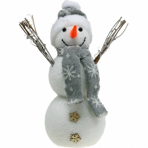 Floristik24 Boneco de neve com lenço e chapéu branco, cinza decoração figura decoração de inverno