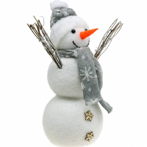 Floristik24 Boneco de neve com lenço e chapéu branco, cinza decoração figura decoração de inverno