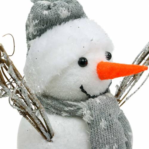 Floristik24 Boneco de neve com lenço e chapéu branco, cinza decoração figura decoração de inverno