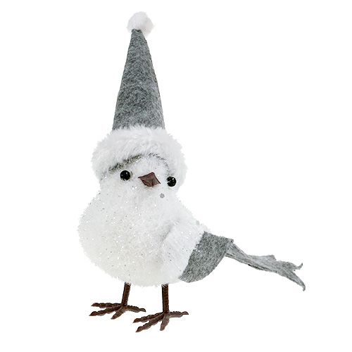 Pássaro da neve com gorro 18cm branco, cinza 3uds