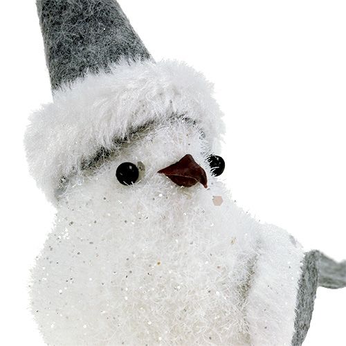 Floristik24 Pássaro da neve com gorro 18cm branco, cinza 3uds