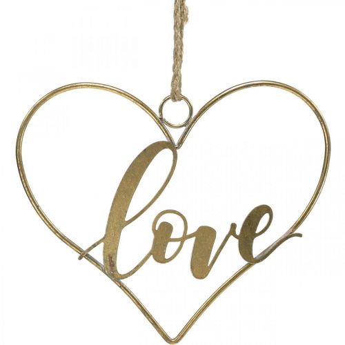 Itens Lettering Love coração deco metal dourado para pendurar 27cm