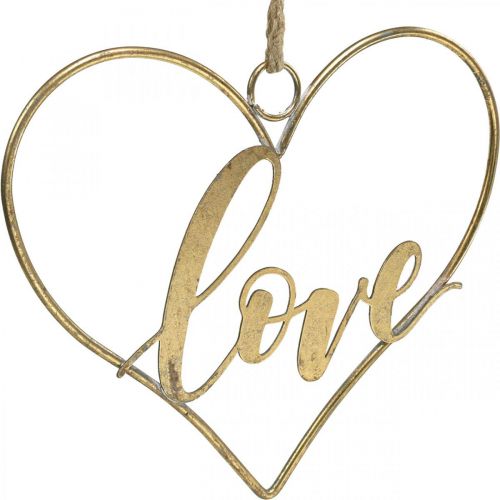 Itens Lettering Love coração deco metal dourado para pendurar 27cm