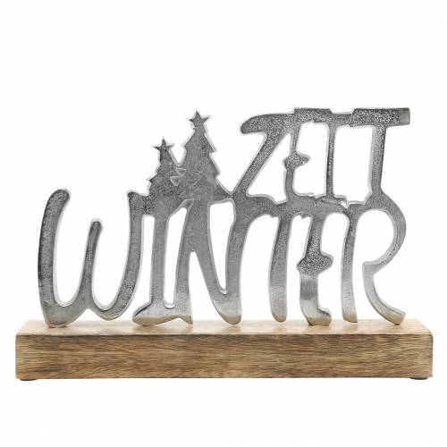 Floristik24 Decoração de mesa &quot;inverno&quot;, metal, madeira de manga, prata 33 × 22cm