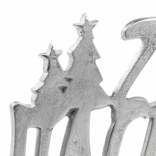 Floristik24 Decoração de mesa &quot;inverno&quot;, metal, madeira de manga, prata 33 × 22cm