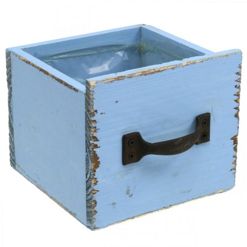 Caixa de plantas gaveta de madeira azul claro gasto 12,5×12,5×10cm