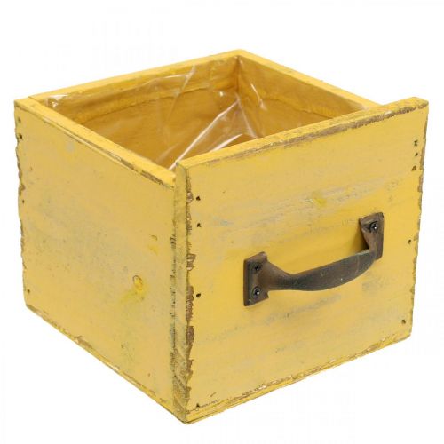 Floristik24 Gaveta decorativa vintage plantador madeira amarelo 12,5×12,5×11cm