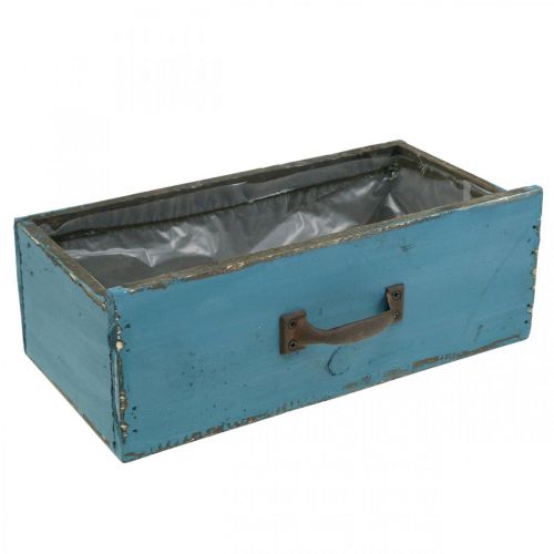 Floristik24 Caixa de plantas gaveta madeira shabby chic azul 25x13x9cm