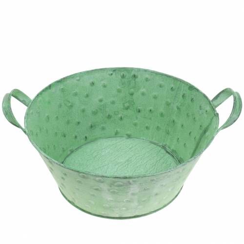 Floristik24 Plantador de tigela decorativo metal verde lavado Ø24cm H10cm