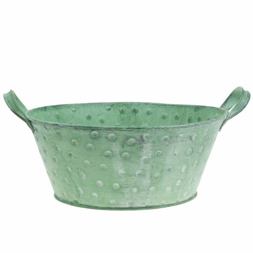 Floristik24 Plantador de tigela decorativo metal verde lavado Ø24cm H10cm