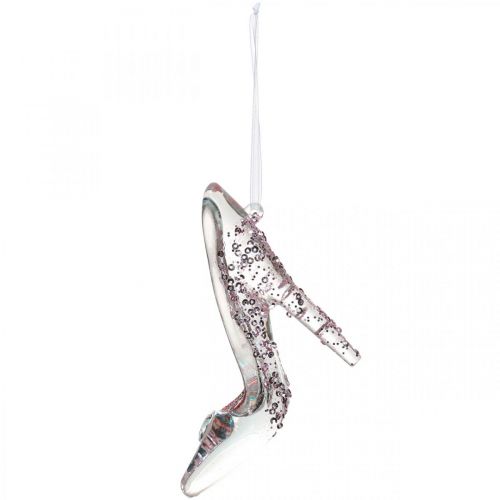 Floristik24 Sapato decorativo brilhante, decoração de árvore, sapato de conto de fadas, plástico rosa H10cm